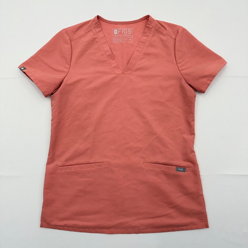 FIGS Scrub Top Women XS Pink FW1100 Technical Collection V-Neck‎ Short Sleeve